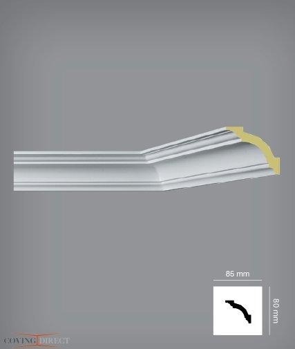 Graphic of Crown - Classic Coving showing its 85mm depth and 80mm height