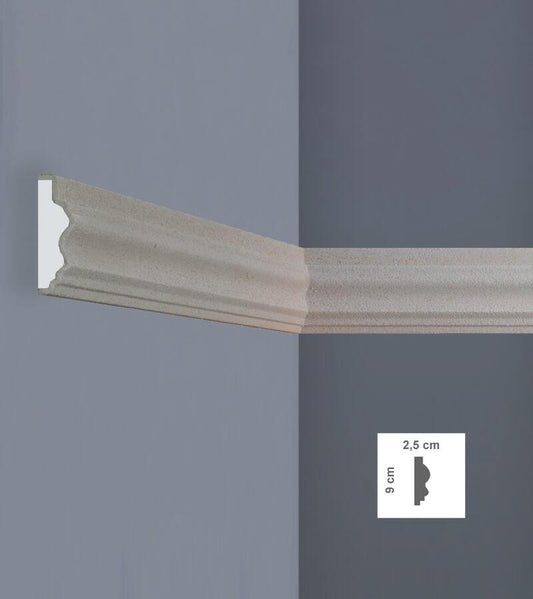 BM9000 - Exterior Moulding. Shows it has a height of 9cm and 2.5cm width