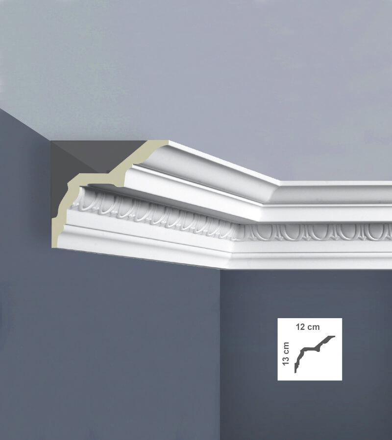 Graphic showing Egg & Dart - Classic Coving's height and depth of 12cm