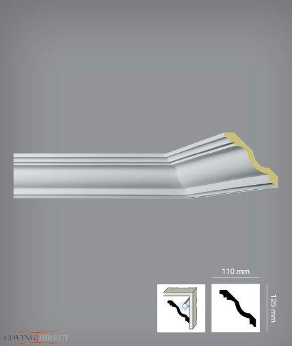 Graphic showing Reverse Ogee - Classic Coving's 110mm depth and 125mm height